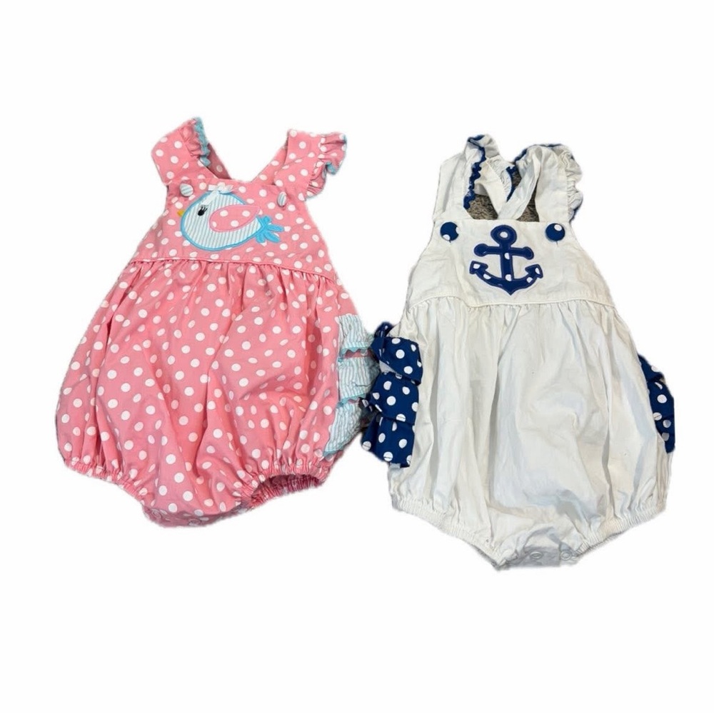 Stelly belly 12 month  anchor bird ruffle bubble bundle baby girl